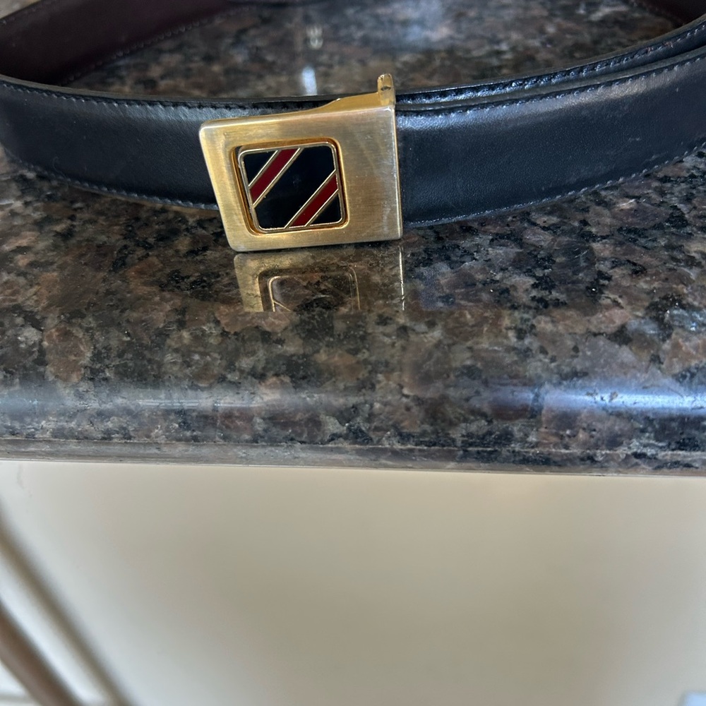 Elegant Black Leather Belt with Gold Buckle
